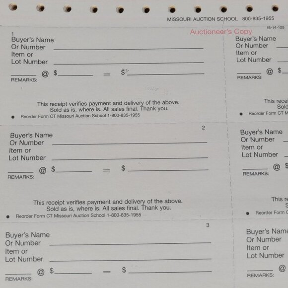 Bundle 10 sheets Auction Clerking Tickets Receipts Auctioneer Missouri School - Picture 3 of 6